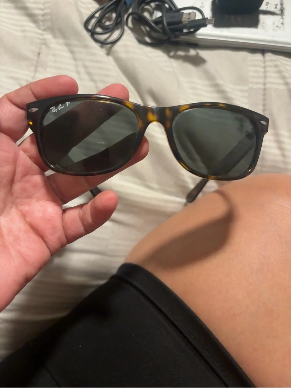 Ray-Ban Tortoiseshell Frame Sunglasses with Dark Green Lenses